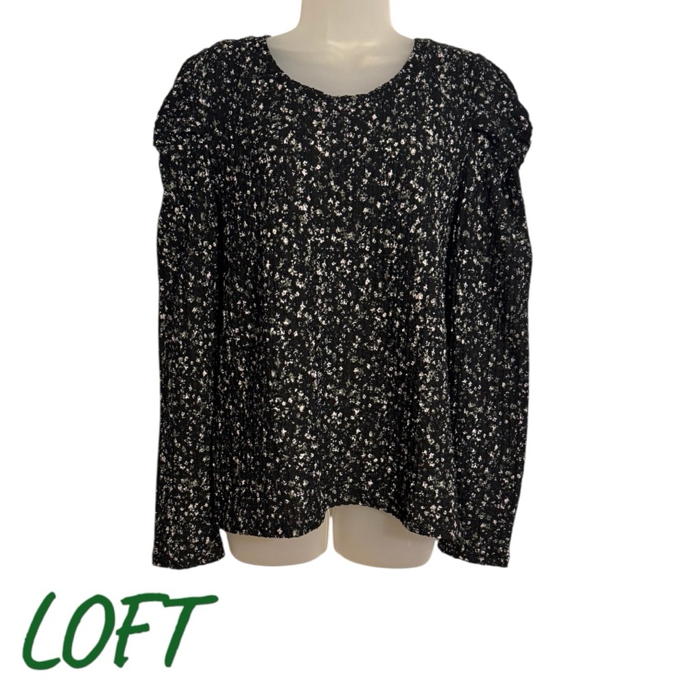 LOFT  SHADES of GREENS SUBTLE PRINT TOP w/SLEEVE DETAIL   LARGE   #4